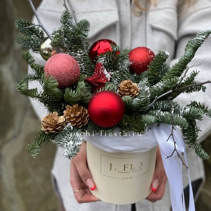 Новогодняя композиция в коробке ред в Пскове