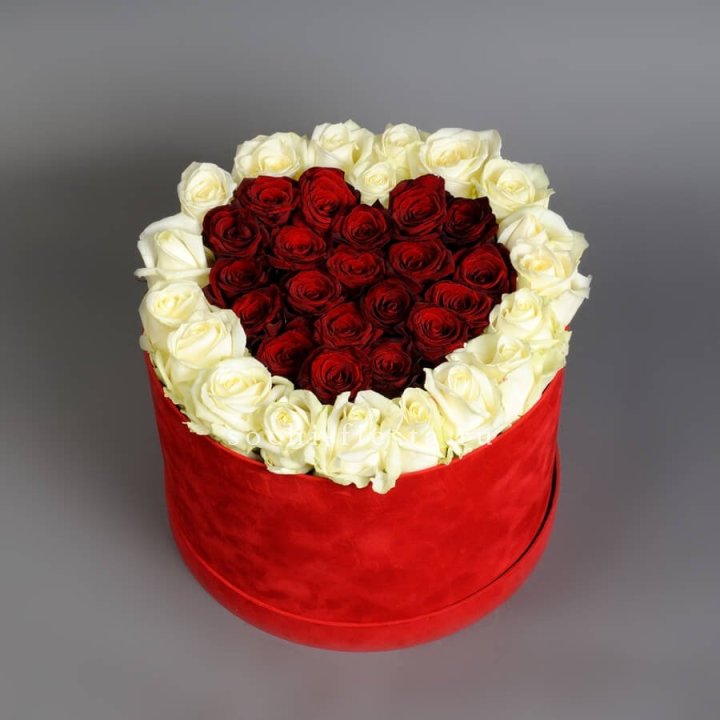 39 красных и белых роз в цилиндре в Пскове