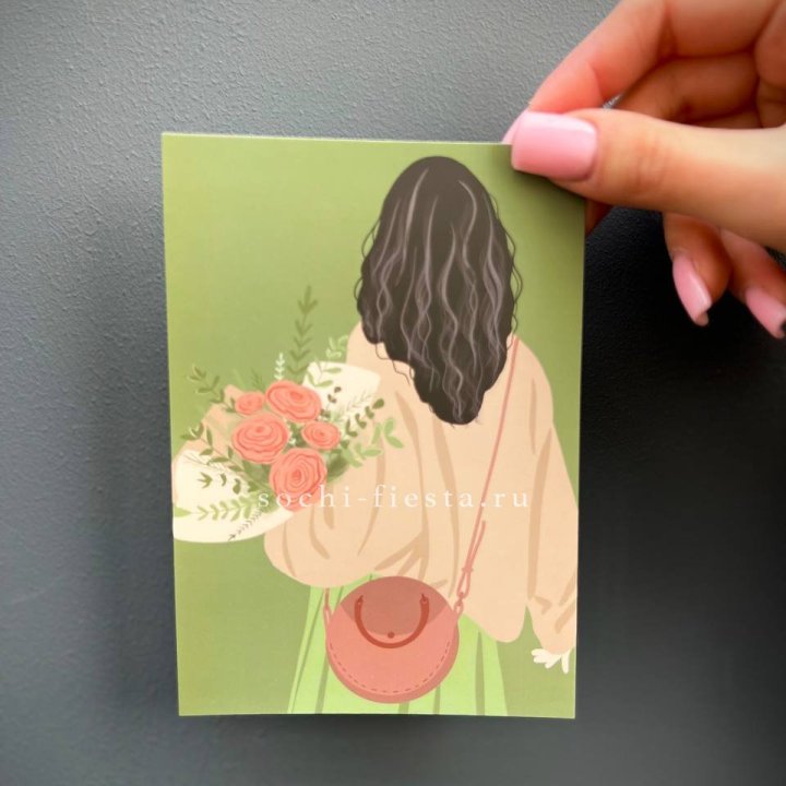 Открытка к букету "Потрясающая девушка" в Пскове